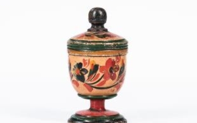 Turned and Painted Lehnware Covered Footed Jar