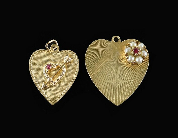 Two 14 Karat Yellow Gold Heart Pendants.