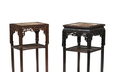 Two Antique Chinese Harwood Marble Top Tables