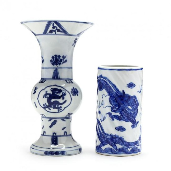 Two Chinese Blue and White Decorated Porcelain Vases