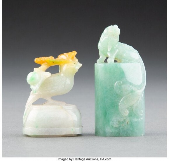 Two Chinese Carved Jadeite Seals 2-5/8 x 1 x 3/4