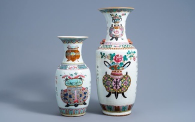 Two Chinese famille rose 'antiquities and flower basket' vases, 19th C.