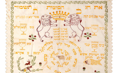Two Embroidered Passover Textiles – Towel and Pillowcase – Germany, 1901