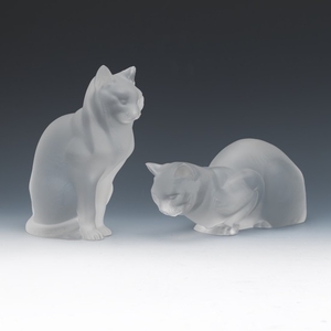 Two Lalique Crystal Cat Figurines