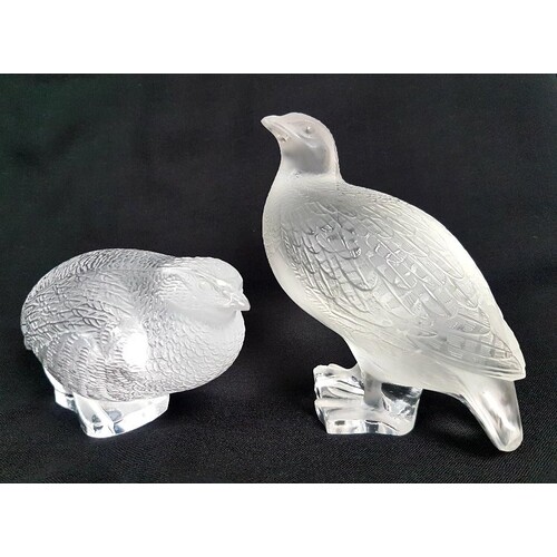 Two Signed 1970 Large Lalique Partridge Figures in clear and...