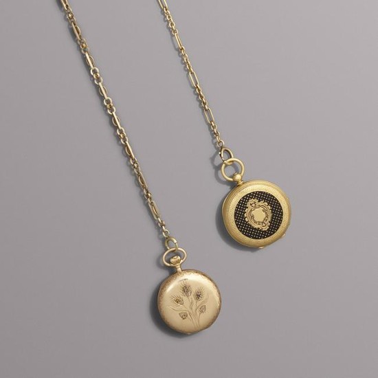 Two pocket watches on chains