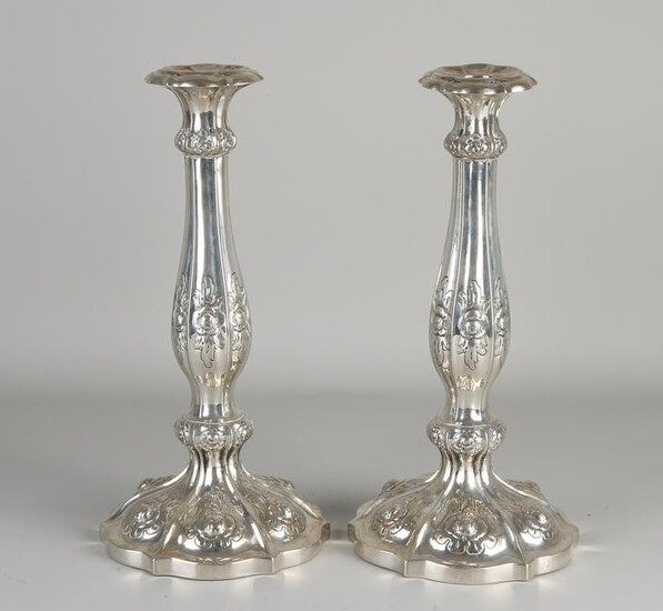 Two silver candlesticks, 13 löth, 812/000, on a