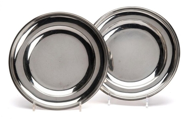 Two silver round deep dishes