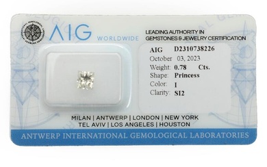 Unmounted Princess-cut diamond weighing 0.78 ct Colour I. Clarity SI2.