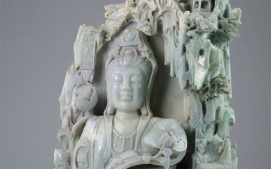 Very Large Chinese Carved Figural Stone Sculpture