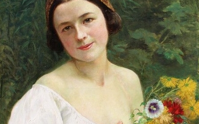 Victor Marais-Milton (1872-1948) - Portrait de femme aux fleurs