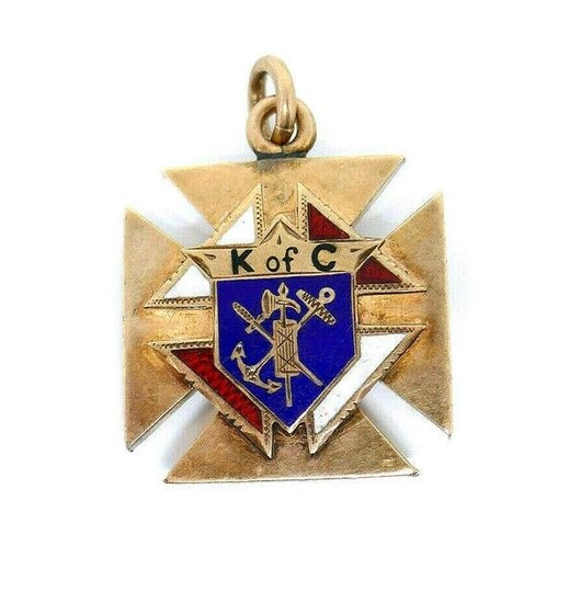 Victorian 10k Rose Gold Enamel Maltese Cross Pendant