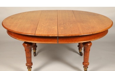 Victorian oak telescope table, eight matching chairs and car...