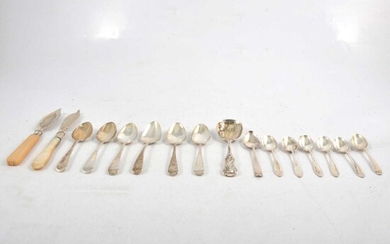 Victorian silver preserve spoon, John Walton, Newcastle 1844, and other small silver flatware.