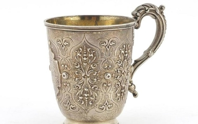 Victorian silver tankard by George Fisher, embossed