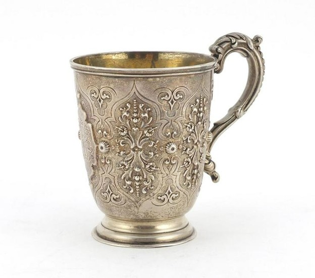 Victorian silver tankard by George Fisher, embossed