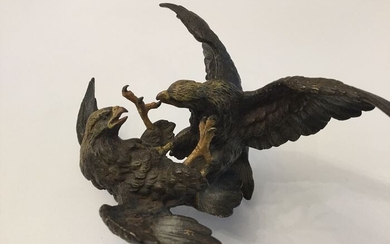Viennese bronze mating birds of prey - Bronze (cold painted) - 20th century