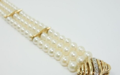 Vintage 14k Gold 3 Strand 5.5mm Pearl Bracelet