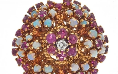 Vintage Diamond, Ruby, Opal, 14k Ring