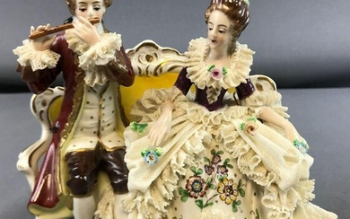 Vintage Dresden Lace porcelain figurine couple, man
