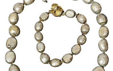 Vintage MIRIAM HASKELL Baroque Pearl Necklace & Bracelet