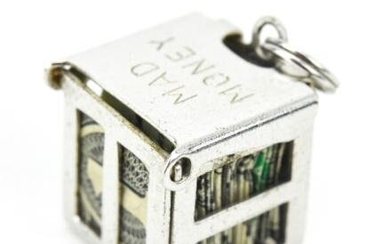 Vintage Mad Money Sterling Silver Charm w $1 Bill
