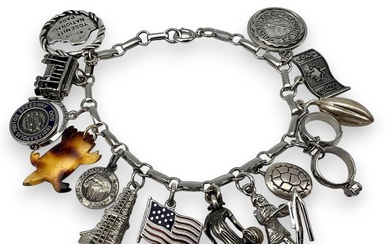 Vintage Sterling Silver Charm Bracelet With 14 Charms