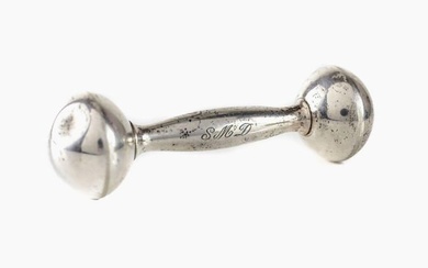 Vintage Tiffany & Co Sterling Silver Baby Rattle Barbell form c1930 Monogrammed