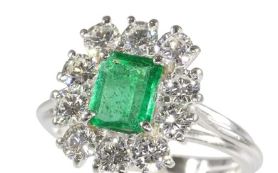 Vintage anbno 1970, Diamond 1.65 crt - Ring Platinum - 1.25 tw. Emerald