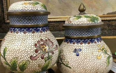 Vintage pair vases in the Cloisonne technique