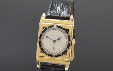 WALTHAM rare montre-bracelet rectangulaire en GG 585/000, USA vers 1930, remontage manuel, boîtier avec cornes...