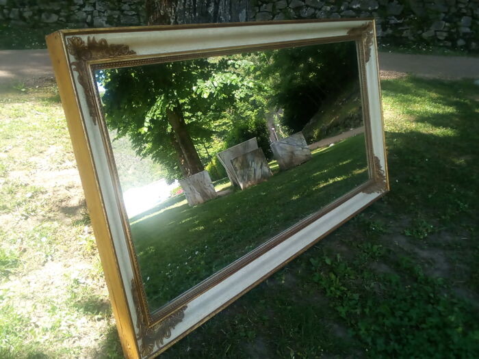 Wall mirror, large 141 cm - Empire Style - Wood, gilded wood, mirror glass - around 1900