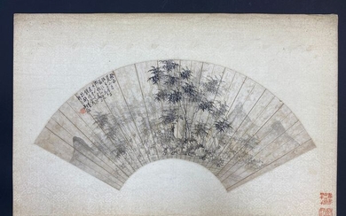 Watercolour - Wood - Landscape - Chinese Ink Painting, fan leaf - China - 19th century