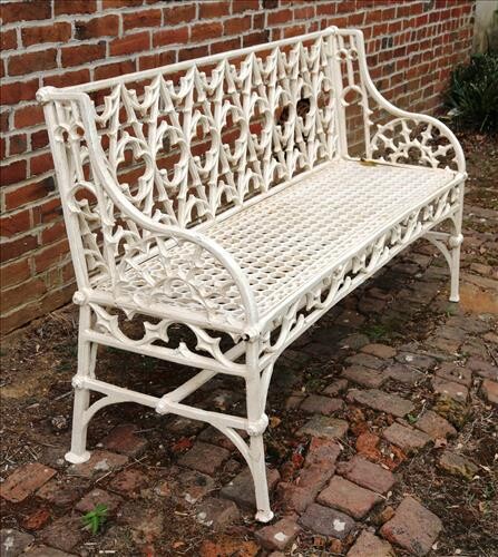 White Cast iron garden bench, 56 in. W.