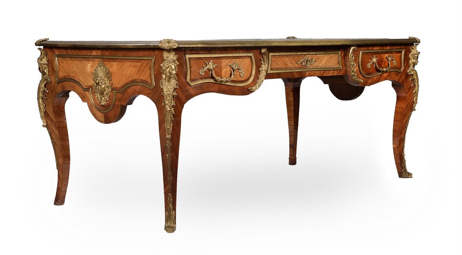 Y A FRENCH KINGWOOD AND ORMOLU MOUNTED BUREAU PLAT, IN LOUIS XV STYLE