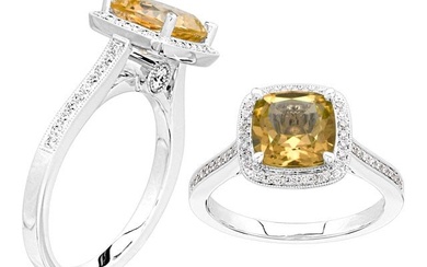 Yellow Sapphire And Diamond Halo Ring In 14k White Gold