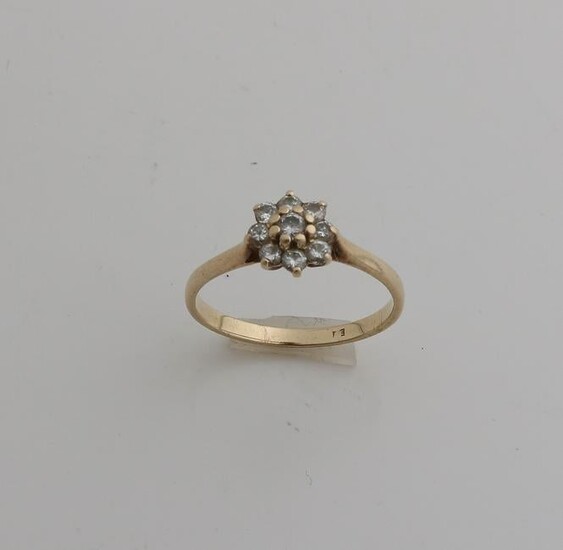 Yellow gold rosette ring, 585/000, with diamond.