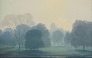 Yuri Bondarenko, Russian b.1952- Misty Evening in Hyde Park, 2004; oil on canvas, signed in Cyrillic lower left, 60 x 60 cm. Provenance: with Marvel Art Ltd., London.