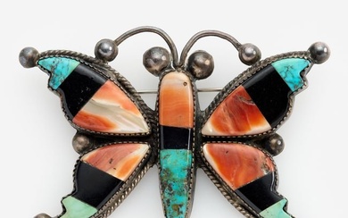 Zuni Handcrafted Gemstone Inlay Butterfly Brooch