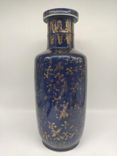 "bangcui" vase - blue powder - Porcelain - Crane, Phoenix - China - 19th century