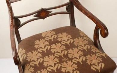 c1820s Dutch Marquetry Armchair w/ Tapestry Upholstery