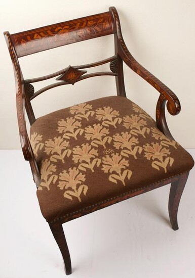 c1820s Dutch Marquetry Armchair w/ Tapestry Upholstery