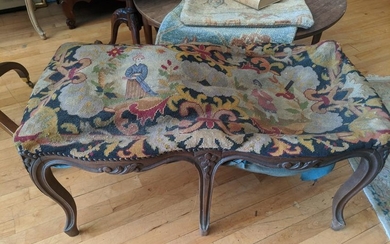 c1890's Needlepoint Double No Back Chair Stool