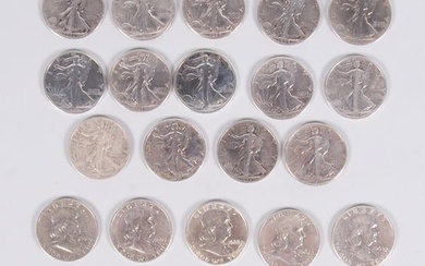 1 Roll Franklin Silver Half Dollars (1949-1963), 1 Roll Walking Liberty Silver Half Dollars