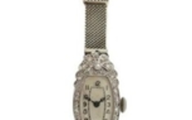 A lady's diamond set Art Deco wristwatch, the plai…