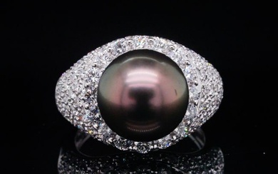 11.5mm Tahitian Pearl, 1.75ctw Diamond and 18K Ring