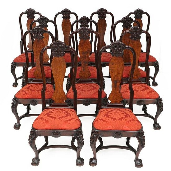 12 Portuguese Carved Mahogany Dining Chairs