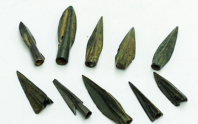 A group of ancient bronze arrowheads