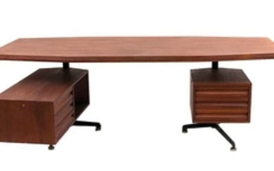 OSVALDO BORSANI - TECNO Wooden desk with two drawers with...
