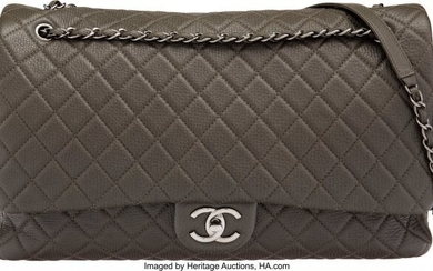 Chanel Charcoal Quilted Calfskin Leather XXL Fla